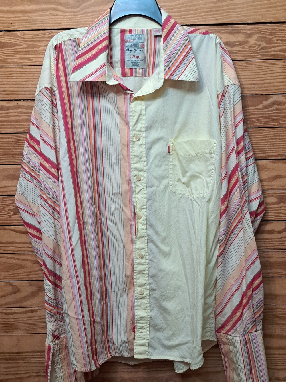 Pepe Jeans Long Sleeve Button Up Sz 4XL Yellow  Stripes Roll Cuff Sleeve Vintage